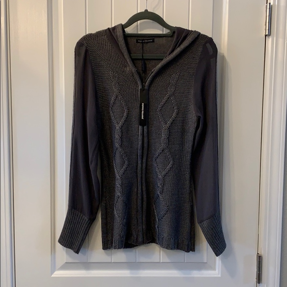 Peppe Peluso sheer sleeve zip up sweater - Size M